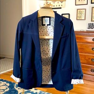 Navy Blazer with Floral Print Accent